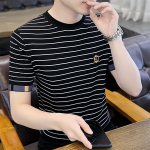 直播7317-P50欧洲站短袖毛衣男针织半袖T恤衫潮牌修身个性男图片