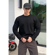 抖音得物高品质美式高街重磅曼巴棉cleanfit螺纹拼接卫衣长袖T恤，男装T恤，电商A486-1
