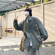 A793-P40薄款宽松ins潮流休闲衬衣外套小清新格子衬衫男女同款，男装衬衫，星座512-6