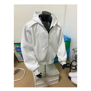 W11038-P55 网图现货 春季新款美式复古拼接连帽休闲运动开衫卫衣图片