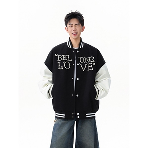 美式复古珍珠字母撞色拼接棒球服外套 WT2557-特P90-控158图片