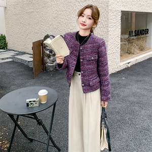 2025年冬季新款修身加厚毛呢羽绒服小香风外套女法式粗花呢上衣图片