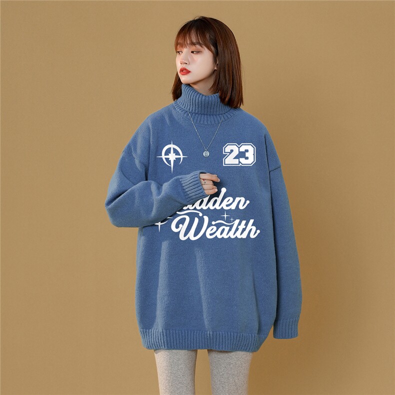 中性秋冬潮流时尚百搭字母印花可翻高领保暖套头毛衣M954P55控78,男装针织衫/毛衣,A247A