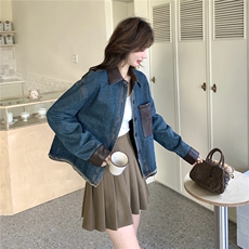 新款有货拼皮牛仔外套5511P165K268，女装短外套，2C176