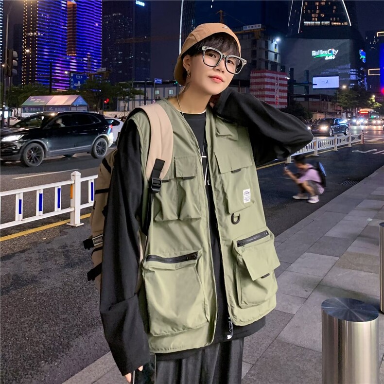 日系机能战术马甲男新款工装户外多口袋夏天宽松休闲透气清凉坎肩，男装工装外套，星座1013