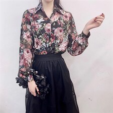 秋冬新款锦花衬衫，女装衬衫，青橙愫