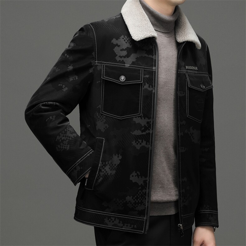 男士可脱卸毛领皮羽绒服冬季新款中年爸爸装休闲上衣厚款保暖外套,男装羽绒服,电商B212（原钱塘6029）