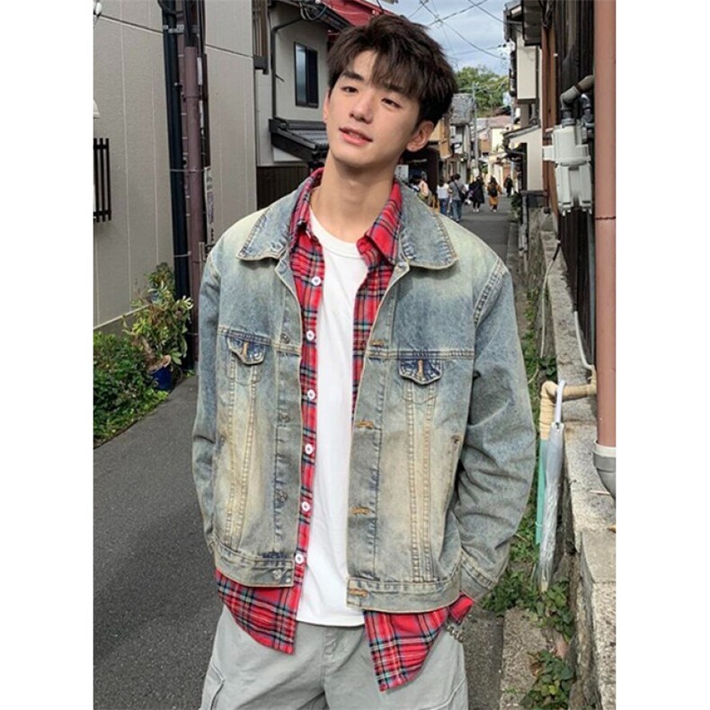 牛仔外套男复古水洗做旧夹克春秋痞帅炸街高街青少年上衣 JA171图片