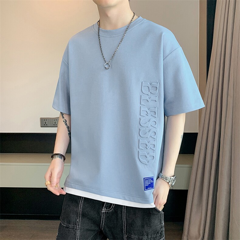 冰氧仿棉短袖店主风体恤夏季休闲百搭刺绣纯色男上衣TC3148-P24,男装T恤,星座717