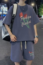 ！2024夏季新款潮流男士华夫格短袖套装学生一套HTZ18P50，男装T恤，电商B220