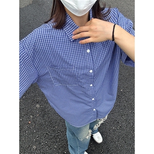 格子衬衫春夏美式短袖衬衫港风情侣装休闲衬衣 CS286-P30图片