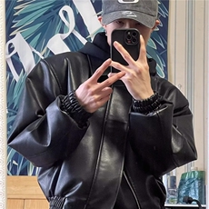770-P64韩系街头PU皮外套男秋季cityboy潮流痞帅机车服套装宽松，男装休闲套装，电商B323A