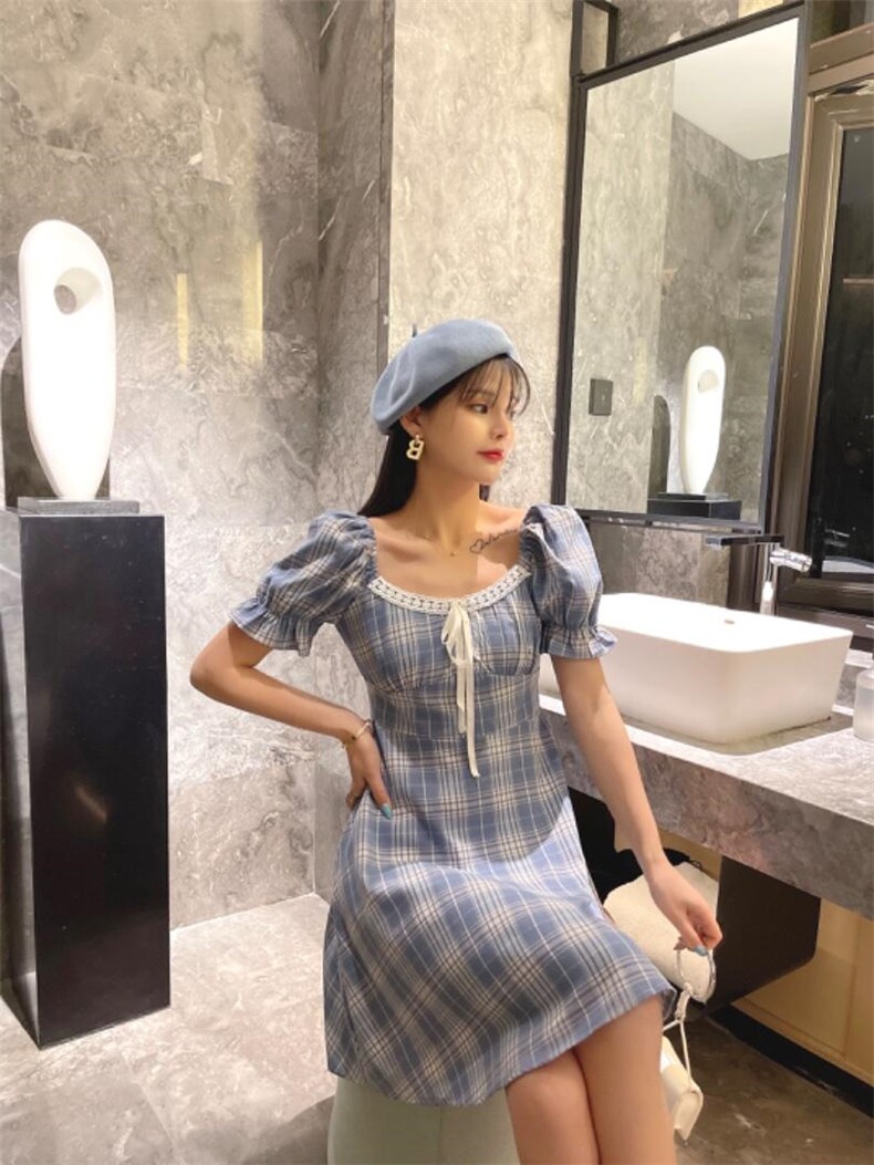 2021新款格子学院风连衣裙，女装连衣裙，花海QY