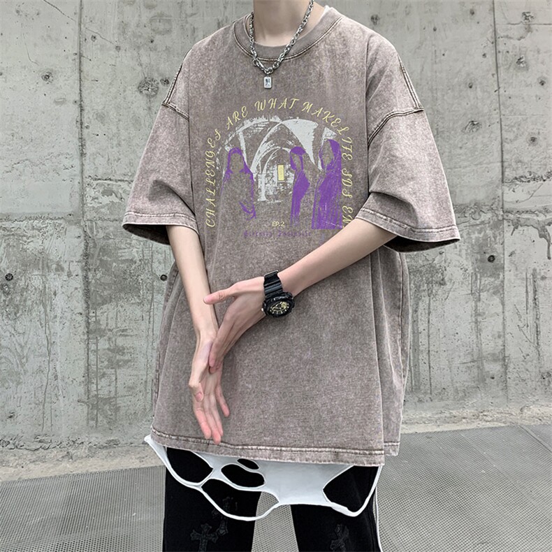 抖音供货、210克现货水洗棉印花宽松版短袖T恤D223A-ST2320-P35,男装T恤,电商019-1