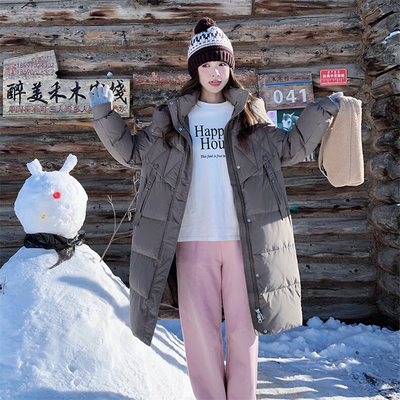 【新款现货】灰色宽松连帽白鸭绒羽绒服外套中长99828款P385K588,女装羽绒服,2C316