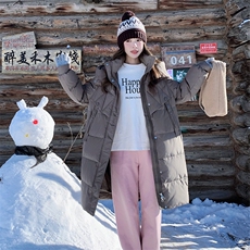 【新款现货】灰色宽松连帽白鸭绒羽绒服外套中长99828款P385K588，女装羽绒服，2C316