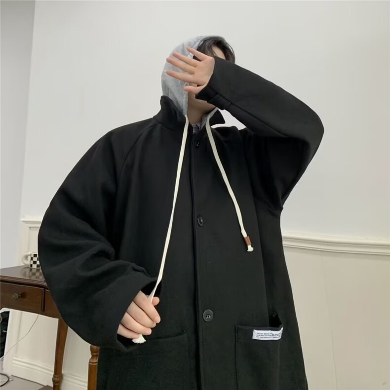 中长款毛呢大衣男士秋季过膝加厚连帽风衣高级感雅痞外套潮A23/75,男装风衣,星座506