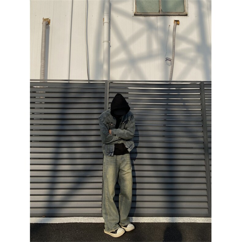 2024/水洗黄泥色cleanfit牛仔直筒破洞裤1005-3-SGN0015-P65控88,男装休闲裤,星座1005-3