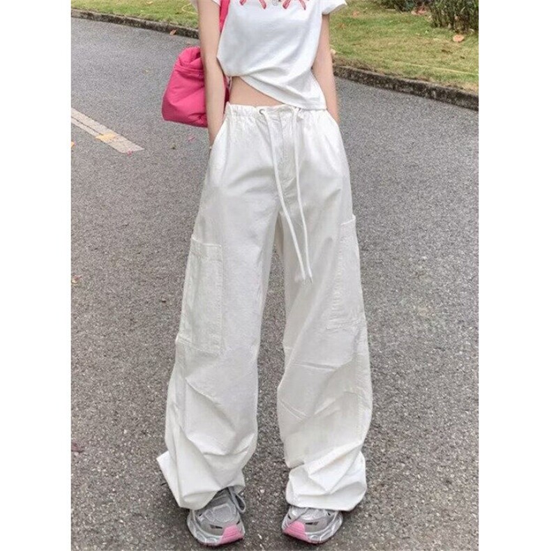 直筒工装裤女夏季2025高腰阔腿辣妹束脚休闲抽绳降落伞裤K199,男装工装外套,星座1116A（原606A-3）