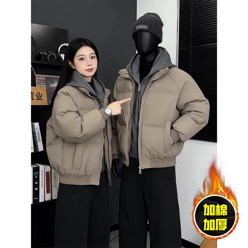 现货高品质重磅工艺美式高街假两件PU皮棉衣男女加厚棉服外套,男装棉衣,电商A443