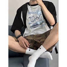 抖音得物高品质二开240克宽松纯棉美式潮牌插肩袖拼接短袖T恤，男装T恤，电商A486-1