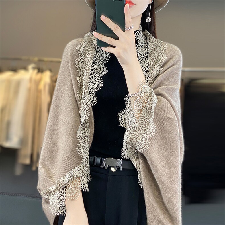 2025年秋季新款法式蕾丝边针织开衫外套时尚休闲通勤百搭,女装羊毛衫,佳绒高端店