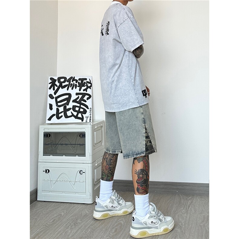 抖音品质潮流直筒短裤迷彩拼接牛仔裤五分裤B315-K23257-p45控58,男装牛仔裤,电商B315