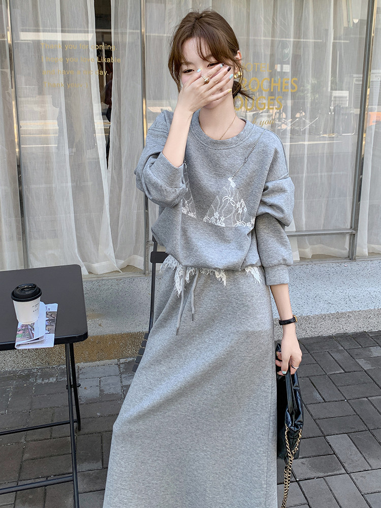 新品现货蕾丝卫衣套装半身裙6911-P165-K228,女装套装/套裙,2C317