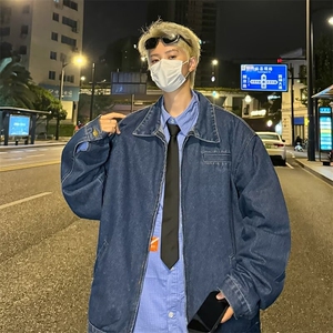 秋冬渐变水洗垫肩拉链美式复古夹克外套男牛仔衣 JK2192图片