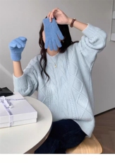 2025年秋季新款百搭女士麻花圆领长袖针织衫，女装针织衫/毛衣，硕彦羊绒