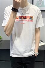 2021夏装店主风印花纯棉T恤男短袖圆领宽松t恤B248-NS9044-P35，男装T恤，电商B321-1