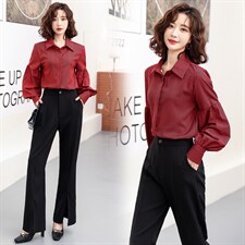 现货-衬衫女小众设计感2023秋季新款气质别致泡泡袖条纹上衣女，女装套装/套裙，霓裳依族