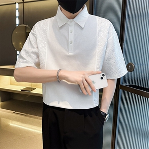 2025春季新款T恤 高品质提花拼接翻领短袖T恤小伙上衣901T57-P58图片