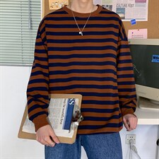 ins潮流长袖上衣秋冬季宽松圆领学生条纹撞色卫衣韩版W1359-P25，男装卫衣，星座512-4