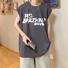 直播品质重磅纯棉220克美式印花宽松背心男女无袖t恤潮BX360P25，男装T恤，电商A486