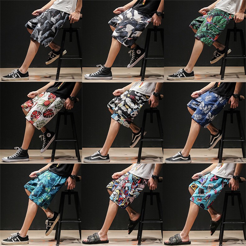 2021夏季新款大码男沙滩裤日系民族风花短裤五分裤K390-P25，男装休闲裤，电商A001