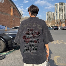 xz605-dsx130-特批30控492026春季新款字母玫瑰印花水洗短袖T恤，男装T恤，星座605(原A050)