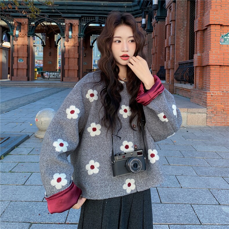 新品！韩系花朵羊毛呢外套2C213-912-P165-K238,女装毛呢外套,2C213