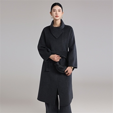 2025年秋季新款百搭女士系绳POLO领羊绒大衣，女装双面呢大衣，鹿展羊绒大衣