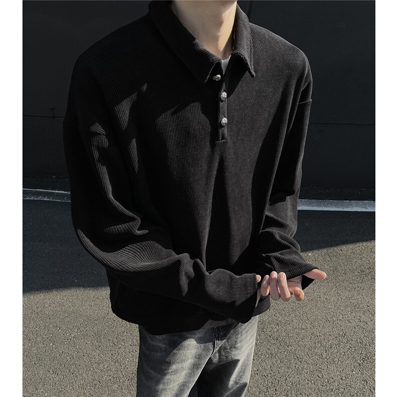 肌理感坑条POLO衫男简约设计感卫衣宽松潮流长袖外套2025春装P48，男装Polo衫，电商C306-1