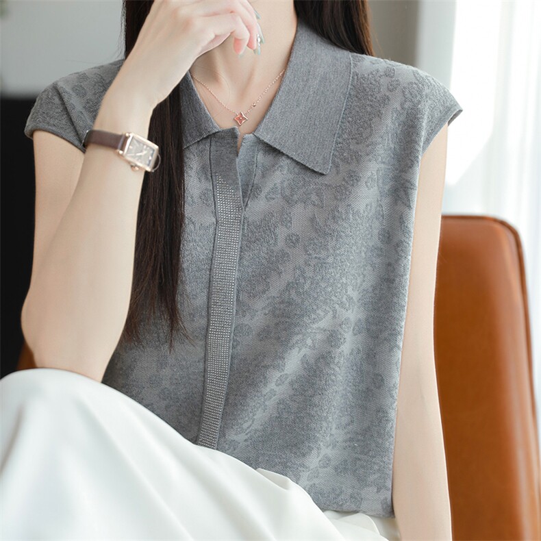专柜品质~新款polo领小飞袖坎肩针织衫女薄款宽松显瘦百搭上衣,女装背心吊带,尚雪电商供货
