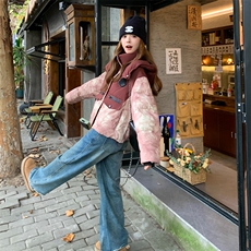 独特超好看撞色短款连帽工装派克羽绒服女冬2024新款小众设计外套，女装羽绒服，2C269