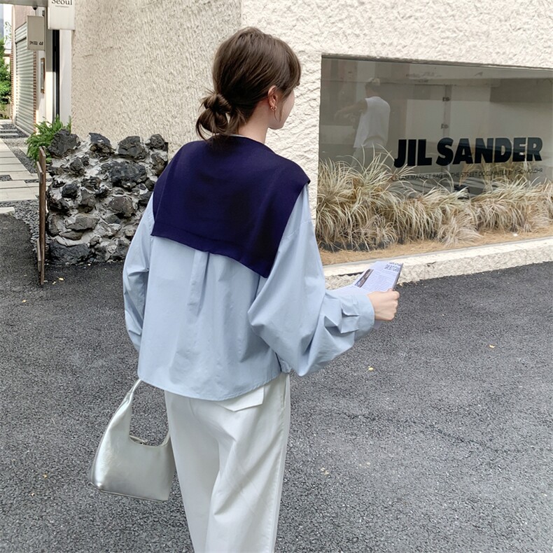 已出货蓝色衬衫送披肩＋白裤子套装2C198-6521-P165K258,女装套装/套裙,2C198