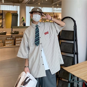 配领带 衬衫男短袖条纹韩版潮流个性帅2024夏季ins外套CY182-P38图片