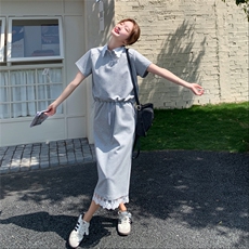 蕾丝灰色薄款短袖卫衣半身裙套装女夏2025新款两件套大方得体穿搭，女装套装/套裙，2D148