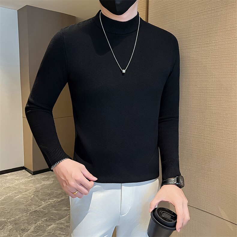 店主风小伙秋冬男士半高领套头长袖针织毛衣男修身301A-1/M68/P38图片