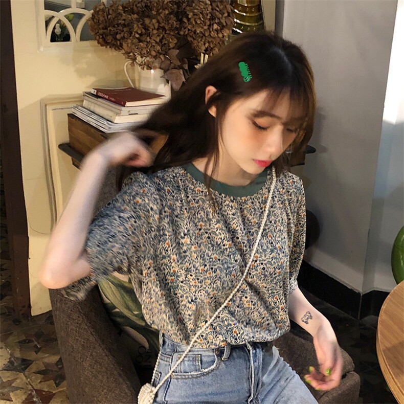 复古碎花宽松百搭雪纺上衣3099#现货,女装T恤,潮品会