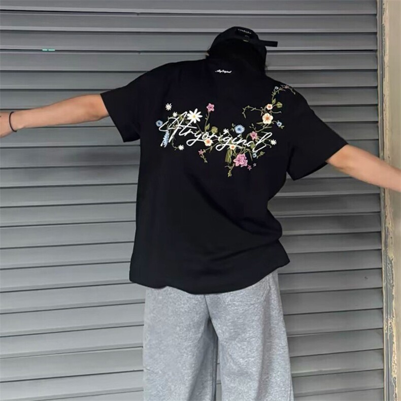 万针全刺绣工艺抖音得物高品质260克重磅纯棉双纱美式高街短袖T恤图片