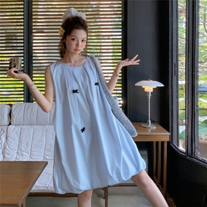 浅蓝色蝴蝶结初恋花苞连衣裙女2025年夏季新款浪漫少女风背心裙子图片
