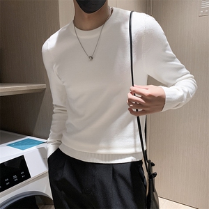 店主风小伙秋冬男纯色圆领套头针织长袖毛衣男士301A-1/M63/P38图片